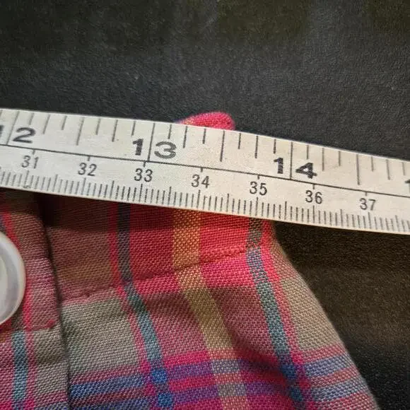 GAP Vintage Plaid Linen Maxi Skirt Red Pink Yellow Button Side Split Size 6 - Picture 7 of 9